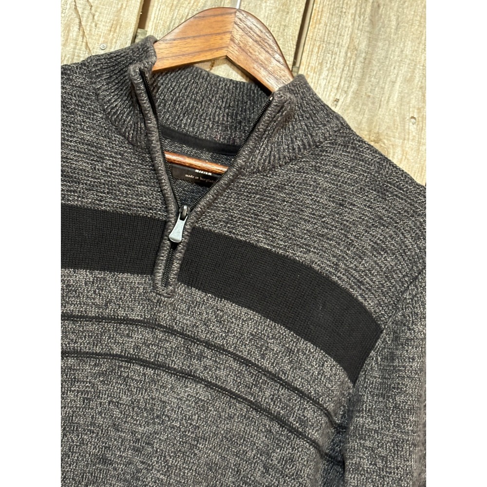 Method‎ Mens Quarter Zip Pullover Sweater Gray Black Stripe Mock Neck Medium